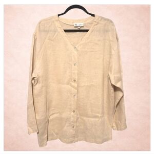 Chevalier 100% Vintage Linen Button Front Blouse | Neutral Beige | Size M